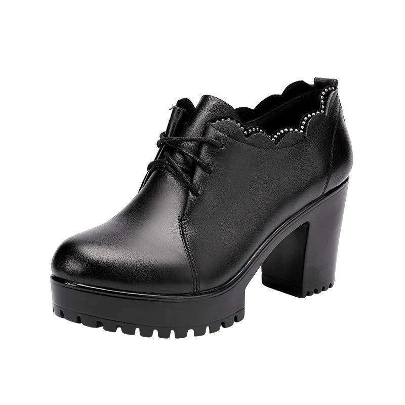 6cm 8cm 10cm Small Size 32-43 Deep Mouth Soft Leather Shoes Women Platform Pumps 2025 Fall Block High Heels Shoes Office Model