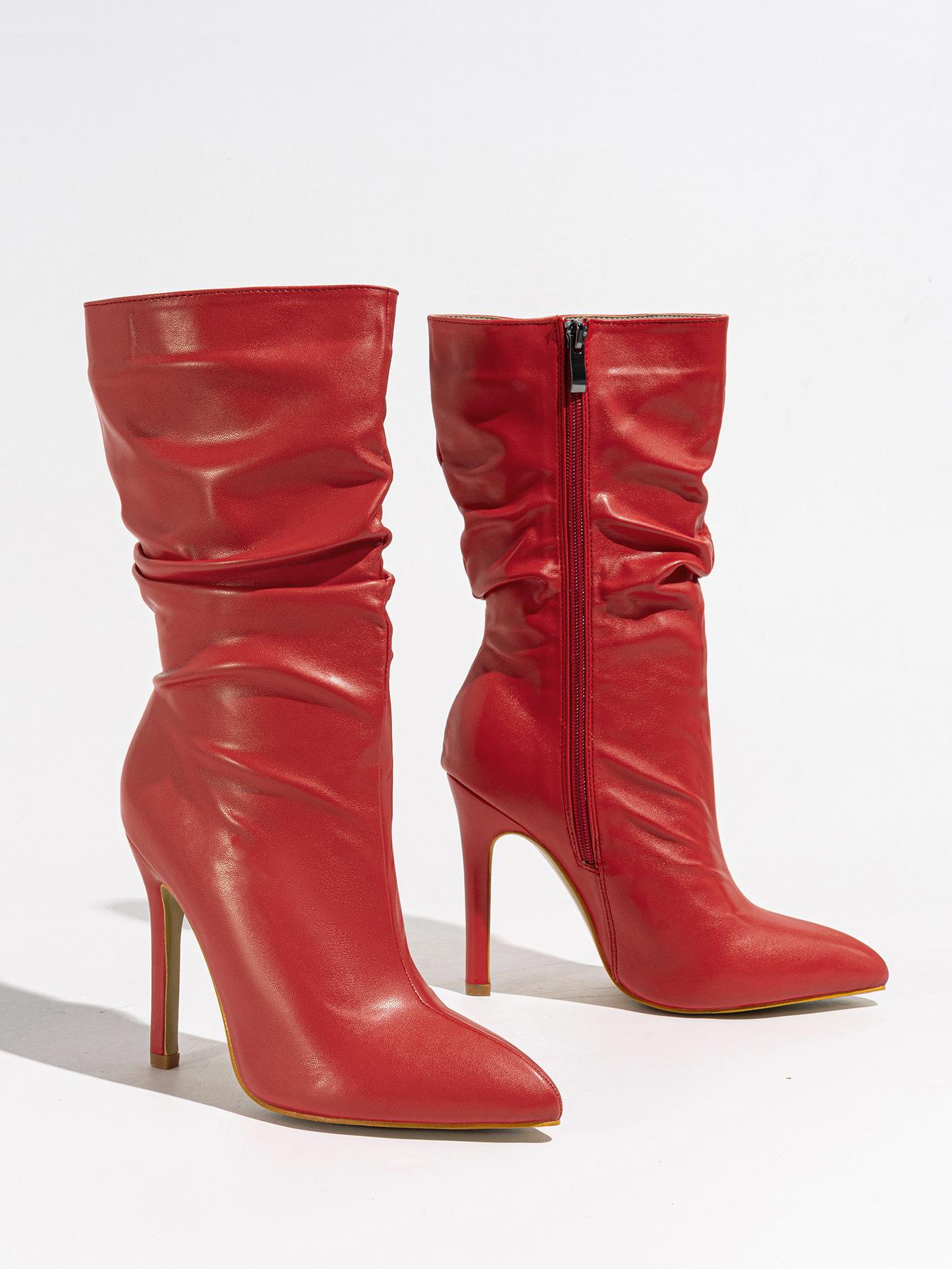 

Остроносые ботильоны на шпильке женские подиум высокий каблук боковая молния характерные ноги обнаженные 42 красный