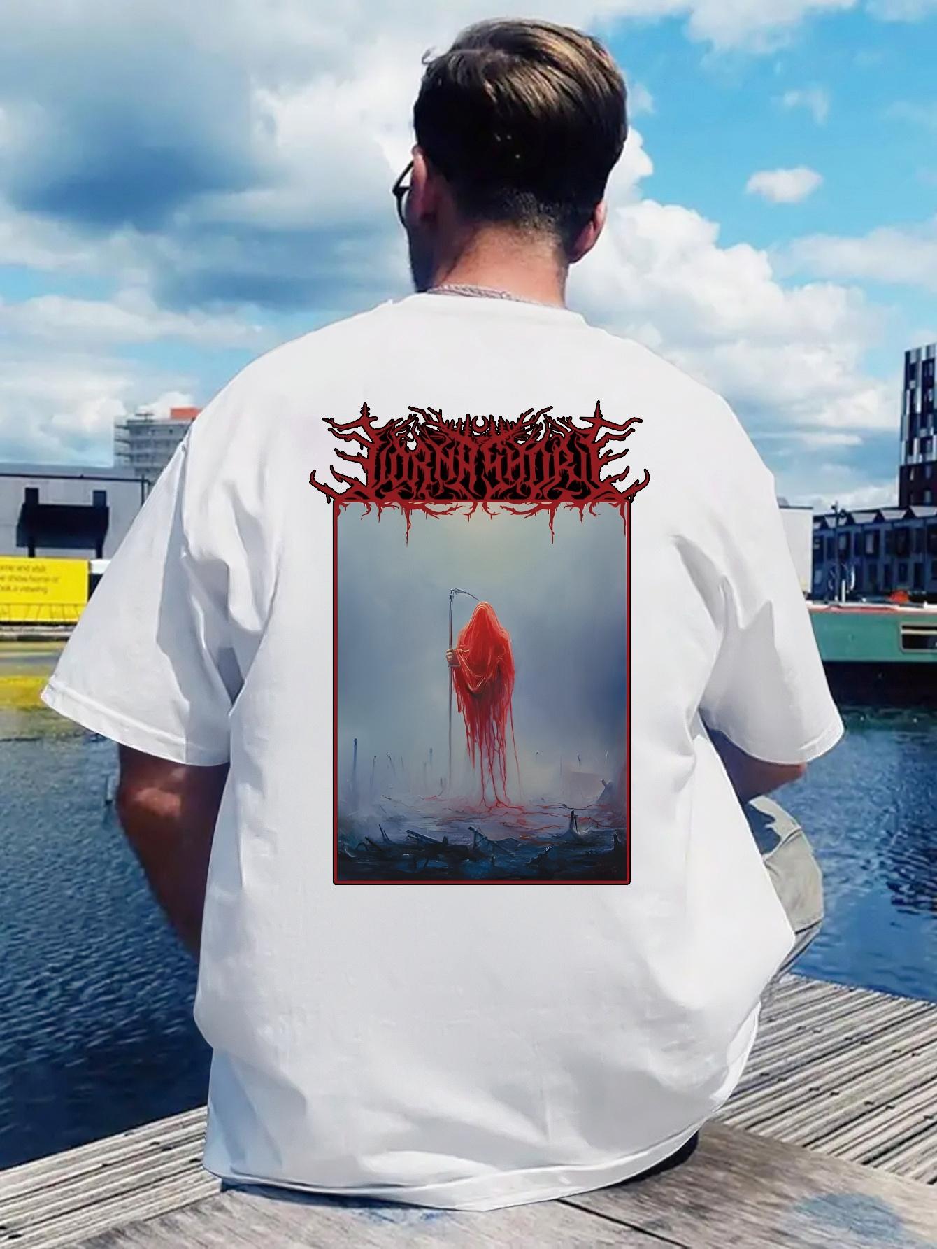 

Vintage Heavy Metal Graphic T-shirt - Back Print Retro Rock Band Tee with Red Fluid Design XXL