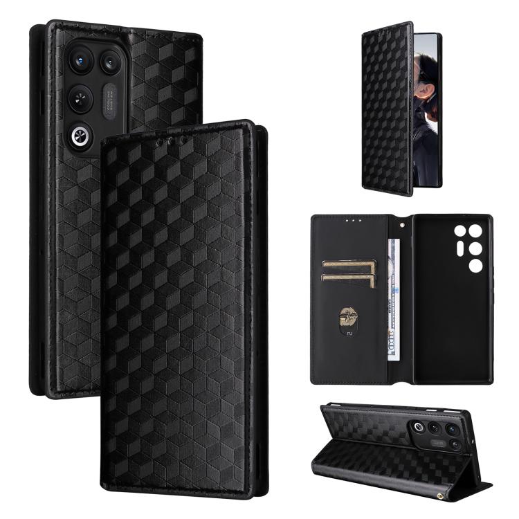 Cubic Grid Texture Flip Leather Phone Case