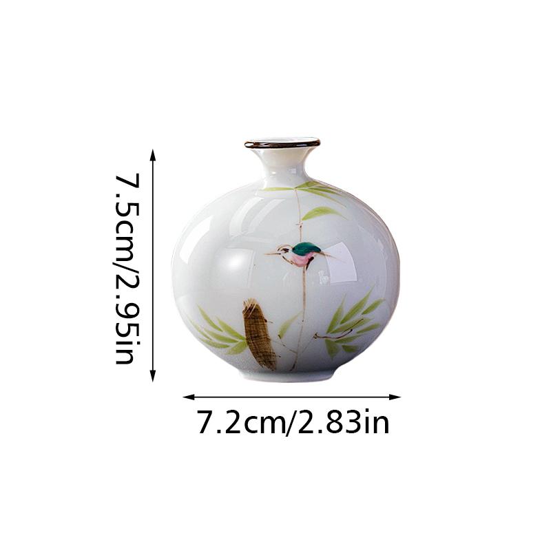 1PC Hand-Painted Small Vase Copperwort Green Dried Flower Arrangement Mini Ceramic Home Soft Furnishings Multi-Style