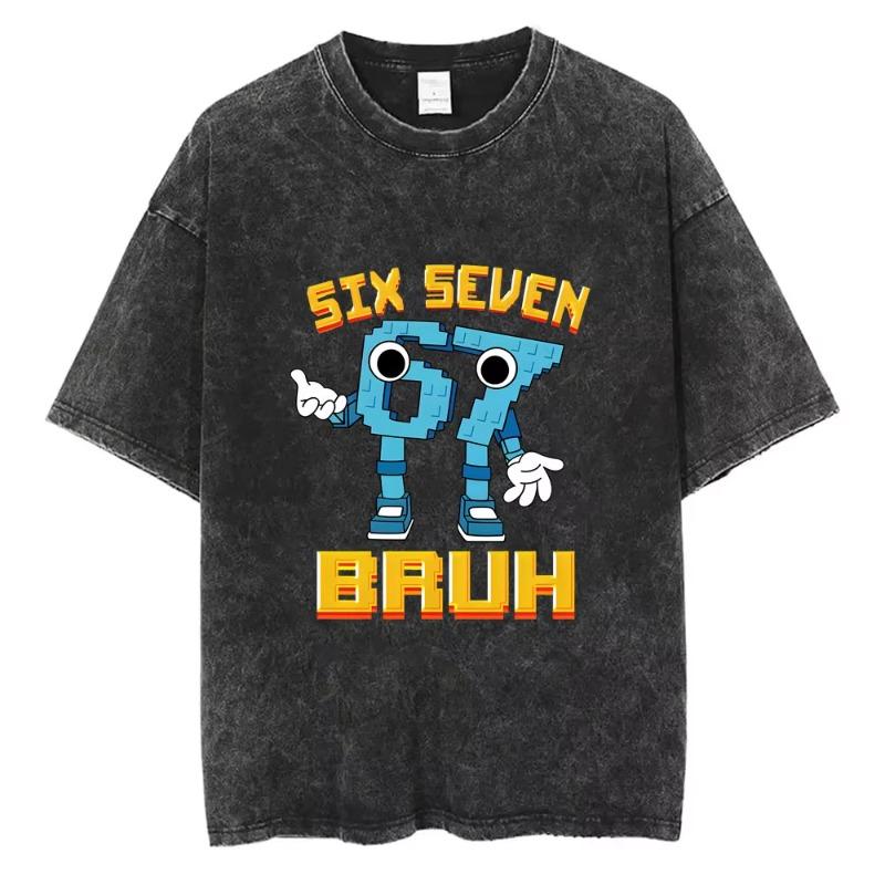 Italian Brainrot Funny Meme Washed Vintage T-shirt Six Seven 67 Number Tshirt Men Women Casual Fashion Oversized Crewneck Tees