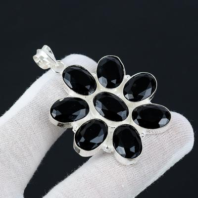 Black Spinel Gemstone Jewelry Silver Antique Pendant, 925 Sterling Silver Pendant, Silver Black Spinel Gemstone, Pendant For Her, For Gifts
