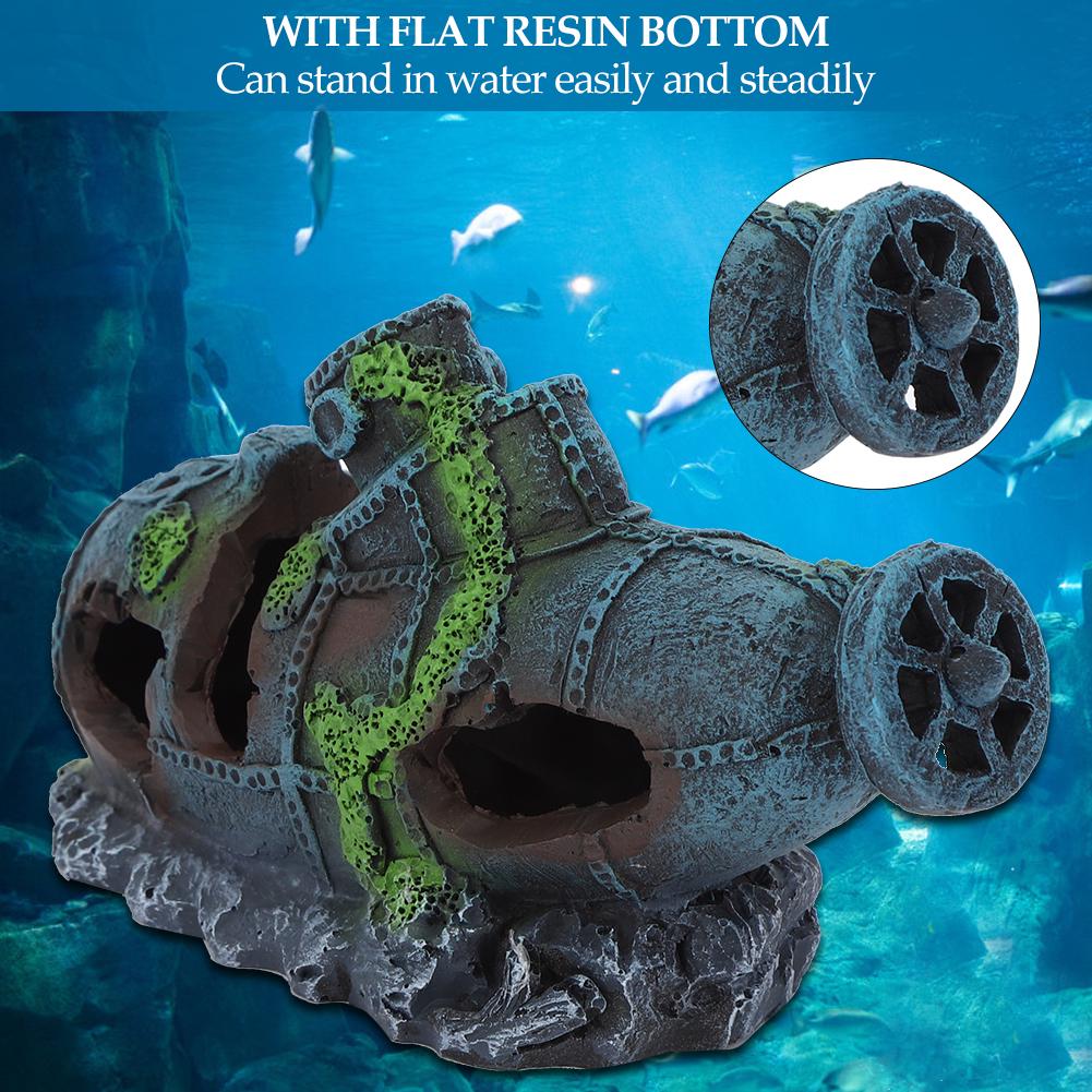 Resin Aquarium Artificial Simulation Shipwreck Water Plants Reptiles Hide House Fish Tank Landscape