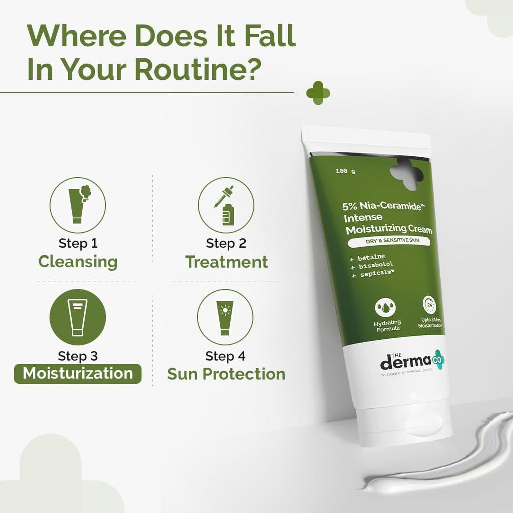 The Derma Co 5% Nia-Ceramide Intensive Feuchtigkeitscreme 100 g für Trockene Empfindliche Haut Hydratation