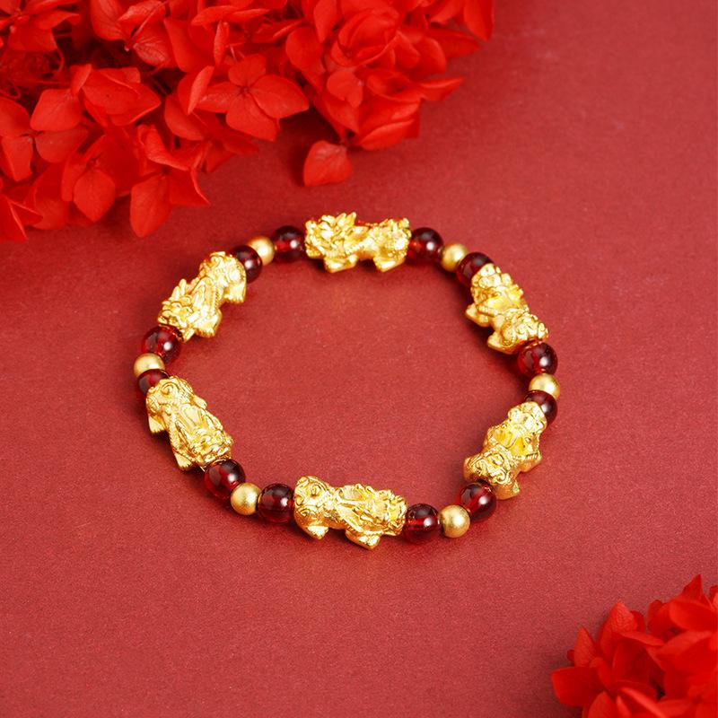 Chinese Style Ancient Gold Sand Pixiu Bracelet Auspicious Retro Domineering Ruyi Jewelry Bracelet Accessories