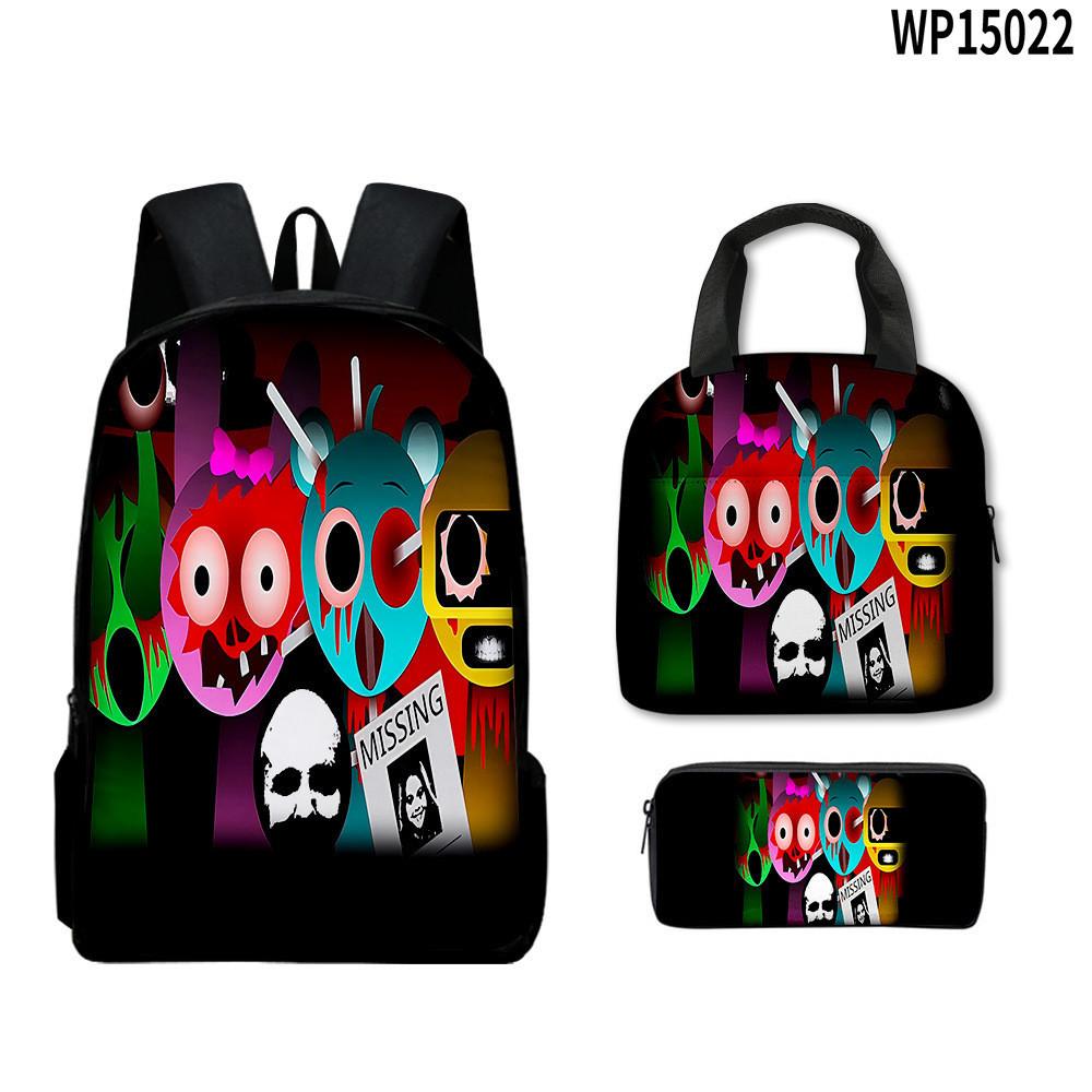 3d Game Sprunki Backpack With Waterproof Lunch Bag And Pencil Case School For