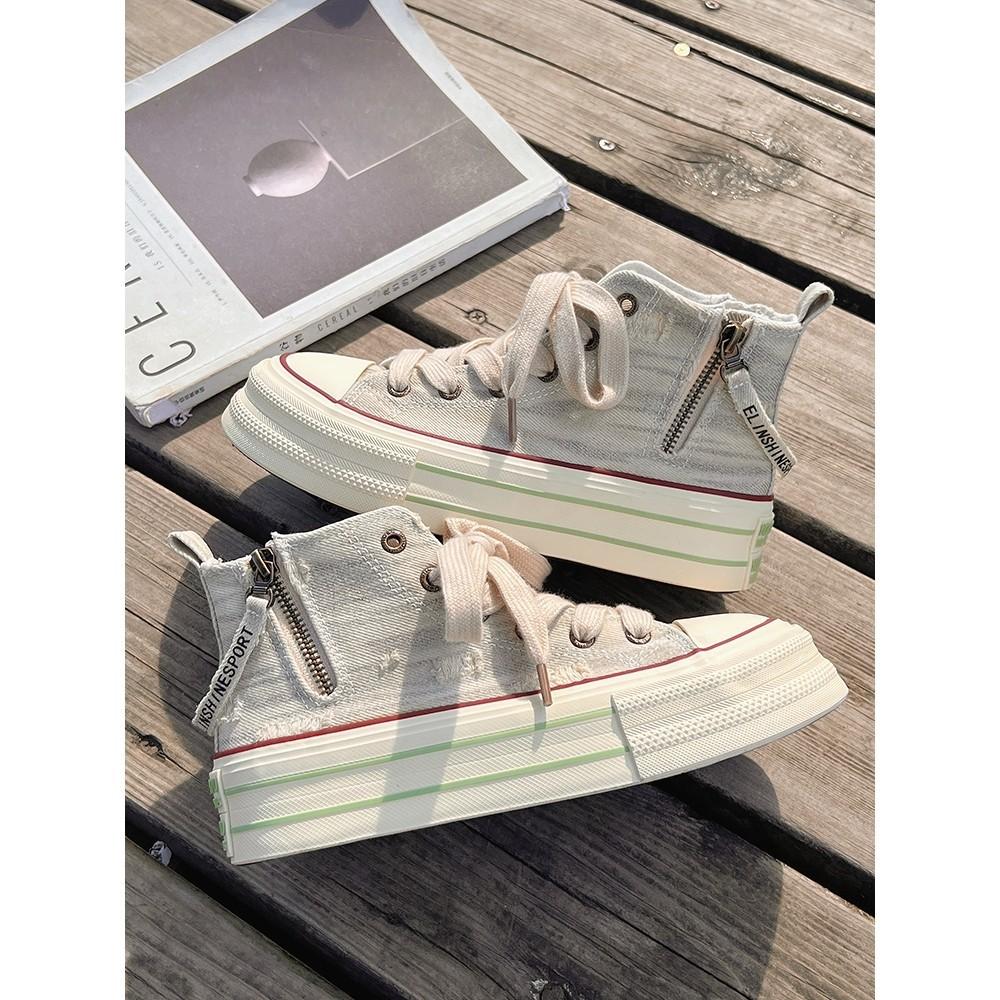 Canvas Shoes Women's 2025 New Spring Students Casual Breathable Non-slip Sports Mid-help Thick-soled Muffin Little White Board Shoes
