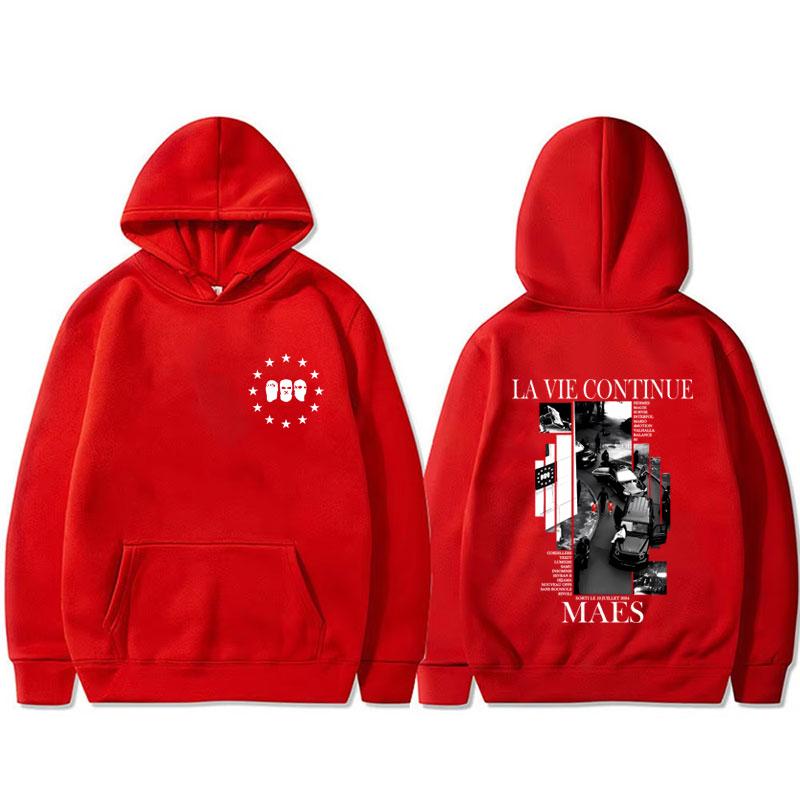 Rapper Maes La Vie Continue Album Grafik Hoodie Herren Damen Hip Hop Mode Popmusik Sweatshirt Herren Lässige Vintage Pullover