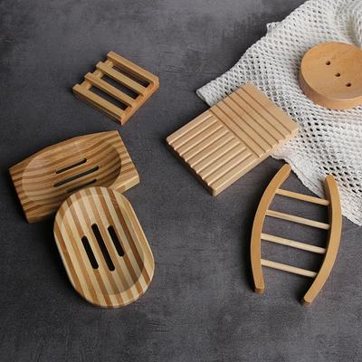 Soap Dishes Natural Wooden Drainage Soap Rack Plate Tray Holders Box Shower Hand Washing Soaps Holder YLE055