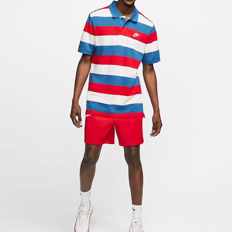Nike Striped Short Sleeve Polo Shirt Men Tops Red Blue CJ4466-457