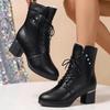 Fashion Winter 2025 Women High Heels Long Plush Warm Ankle Boots Plus Size 42 Thick Square Heeled Motorcycle Boots Comfort Female Shoes