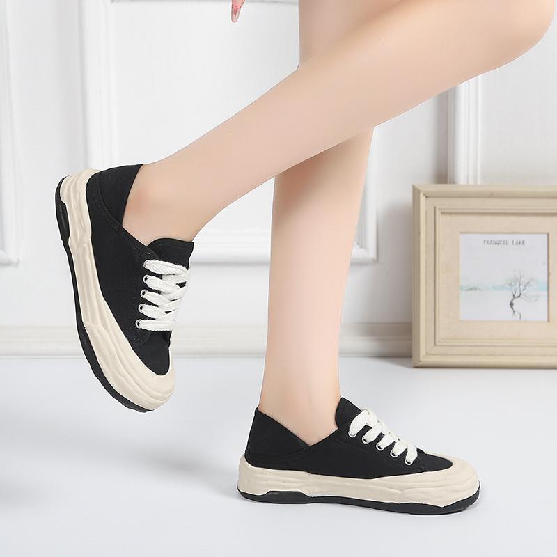 

Мода 2025 Новая мода Сплайсинг для студентов Повседневная обувь Толстая подошва Плоская обувь для мужчин и женщин Холщовая винтажная спортивная обувь 35 чёрный