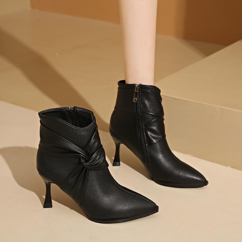 fashion New Pointed Toe Women Ankle Boots Slender Heel Outdoors Fashion 2024 High Quality Side Zipper Solid Color Women's Shoes