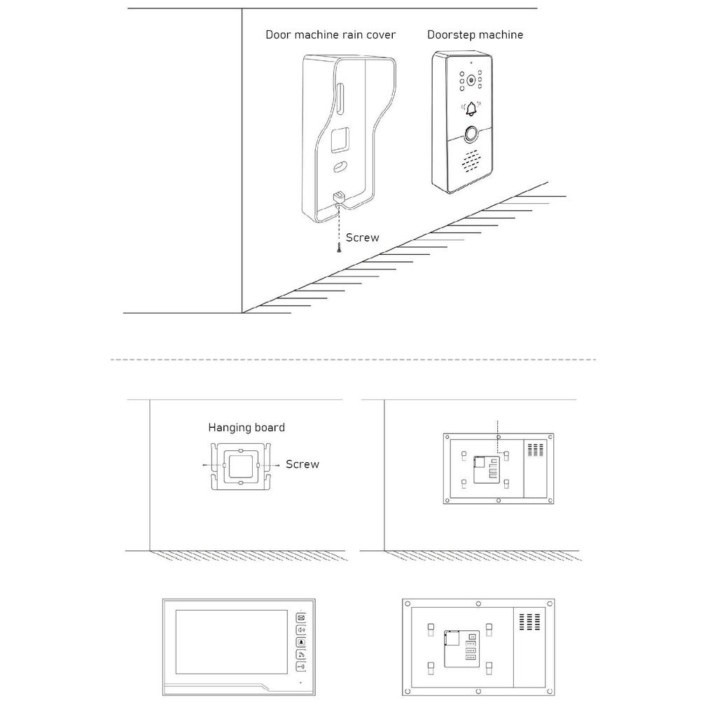 Video Doorbell 2 Pcs 7in TFT Screen Hands Free Call Monitor Night Vision Outdoor Camera Video
