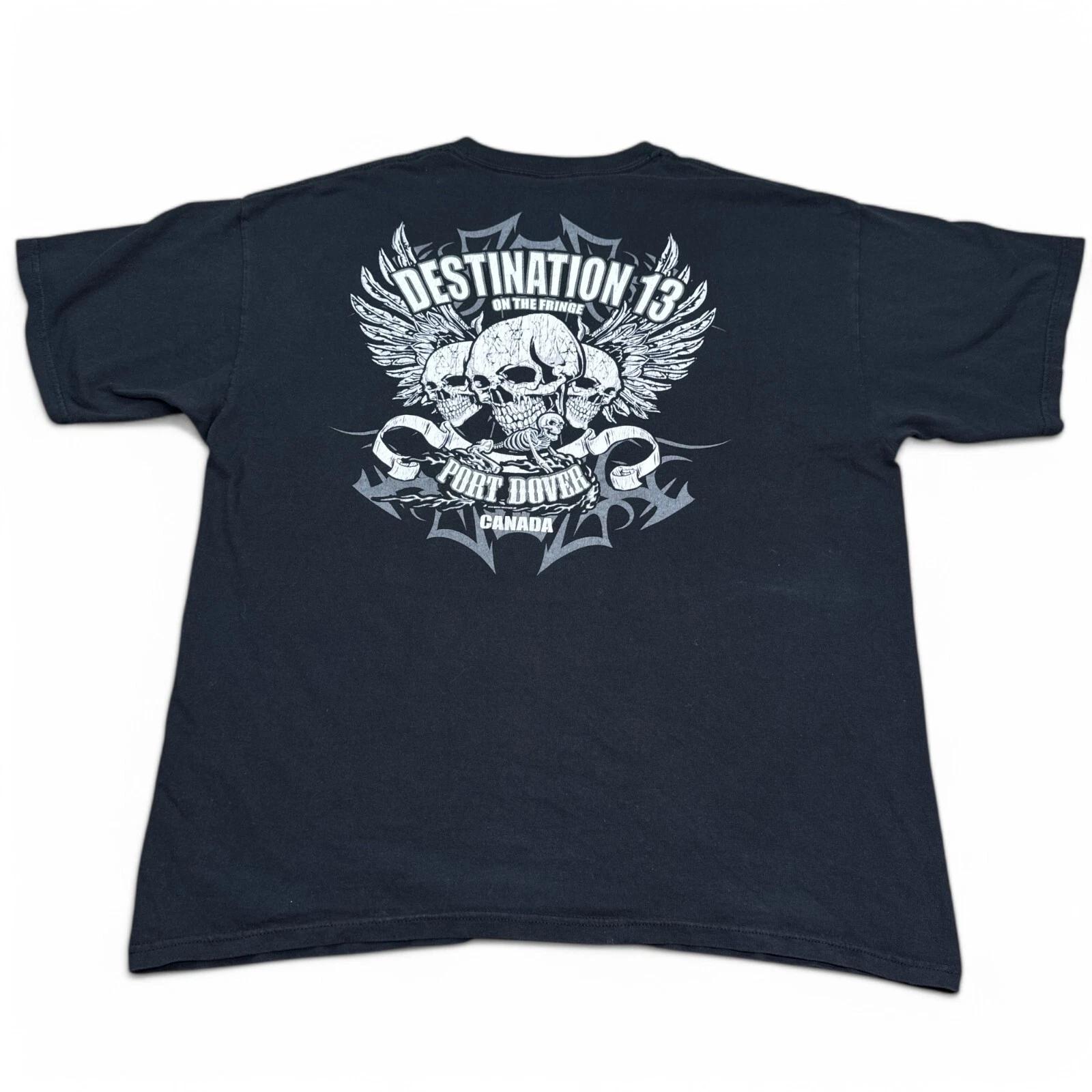 

Friday the 13th Motocycle Tee Shirt Adult Size XL Black Skull Double Sided 2XL