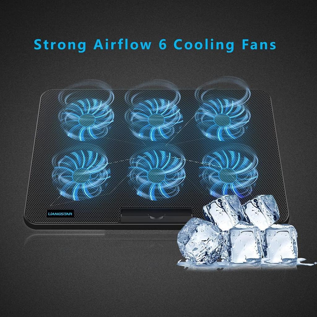 LIANGSTAR Laptop Cooling Pad, Laptop Cooler with 6 Quiet Fans for 12-17 Inch Notebook Gaming Fan Stable Stand, 7 Height & Wind Speed Adjustable, 2