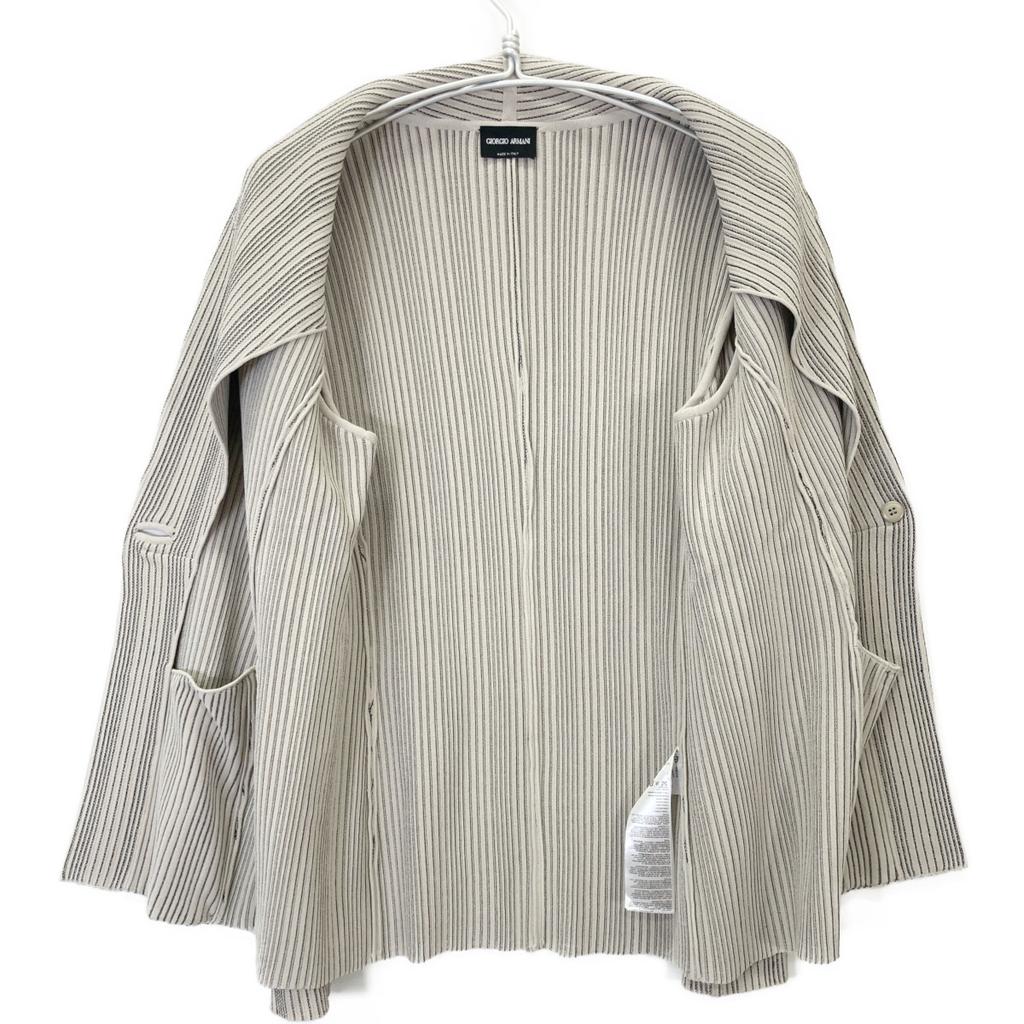 Giorgio Armani 6HAG09 AM30Z Beige Stripe 1B Collarless Knit Jacket Jacket 48 beigeUsed