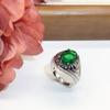 Yg European and American New Style Emerald Ring, Vintage Thai Silver Style Green Gemstone Men's Ring