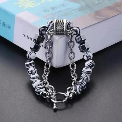 1 Pcs Rock Bead Gemstones Bangles Jewelry Making Stainless Steel Charm Natural Stone Beads Bracelet For Men