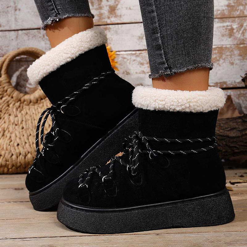 Fashion Cross Lace Up Platform Snow Boots Women Winter Warm Thicken Plush Ankle Boots Woman Comfy Slip On Anti Slip Cotton Shoes