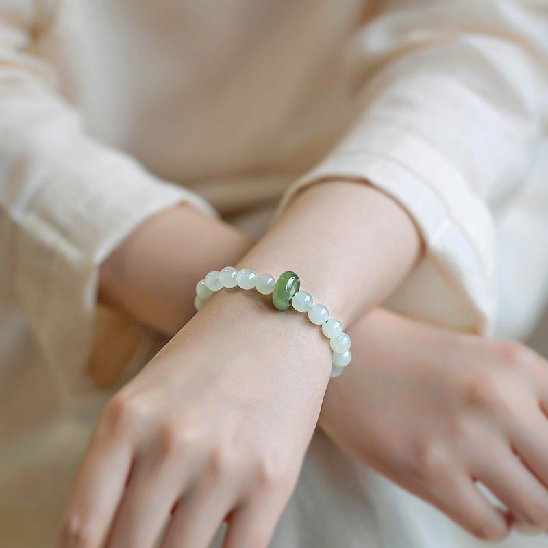 Natural Hetian Jade Bracelet In Clear Water Color and Lake Green, Women's Summer High-Quality Versatile Gift for Best Friends Bracelet
