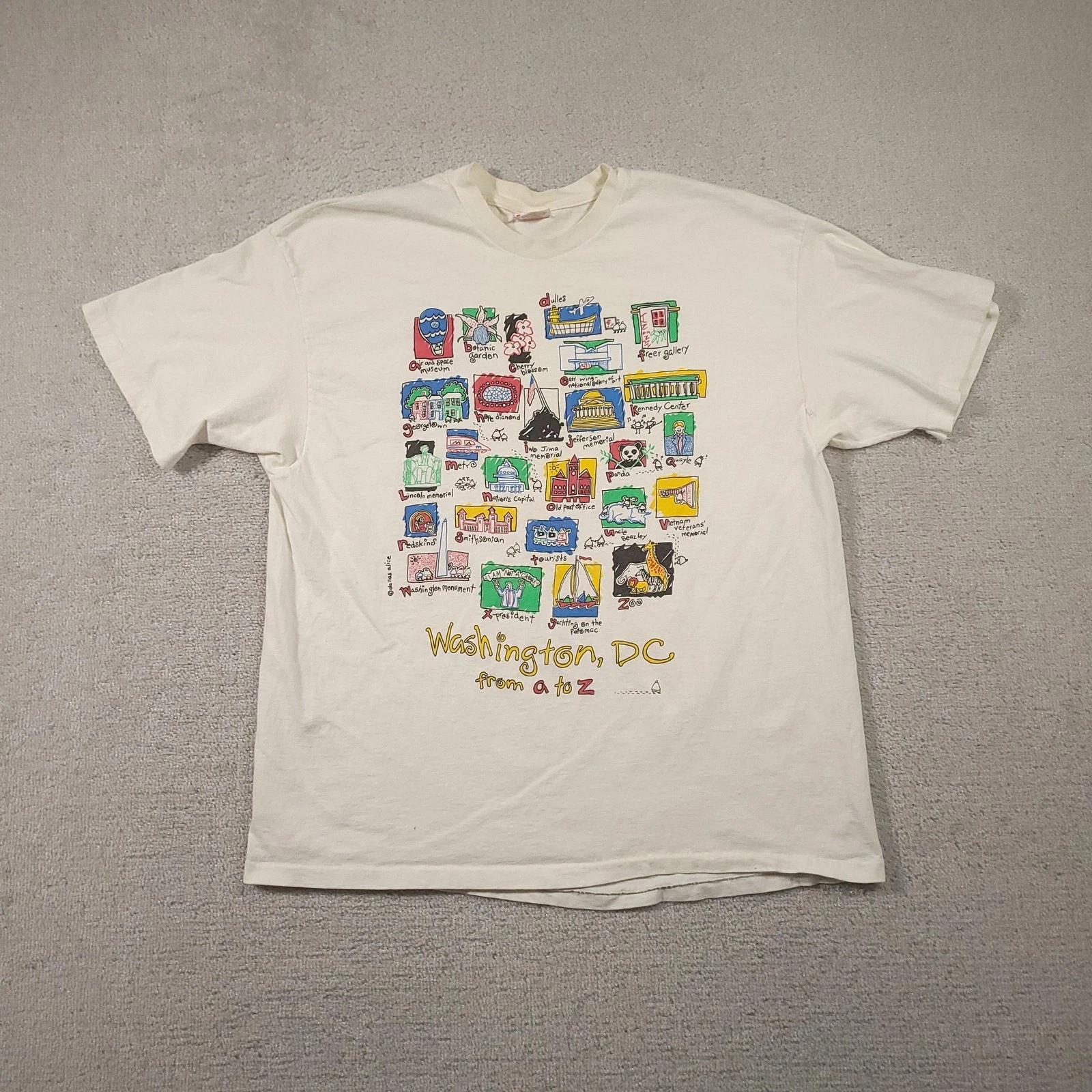 

Vintage Washington DC Tourist Shirt Mens 2XL White From A To Z Graphic USA 90s 140