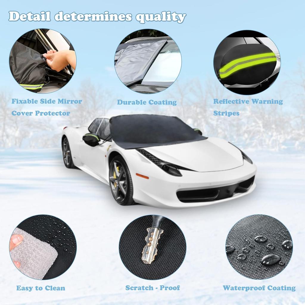 Car Windshield Snow Cover For Ice And Snow- Durable 600D Oxford Fabric With Side Mirror Covers Ice Scrapers Waterproof Windproof Dustproof Windshield