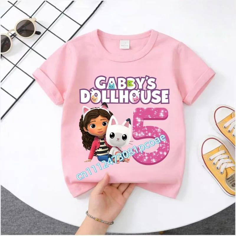 Summer Tshirt Gabby 29 Years Old Childrens Cotton Shortsleeved Sports Shirt for Girls Casual Top with Digital Cartoon Print