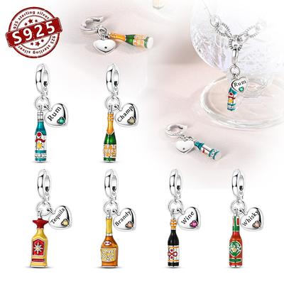 Copper Wine Bottle Love Etching Pandent New Style Snap-On Head Charm Bead Jewelry Valentine'S Festival Gift