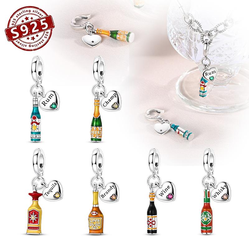 Copper Metal Wine bottle Love Etching pandent Brand New style snap-on head Charm Bead Component Bead Component High Quality Fine Jewelry Valentine's