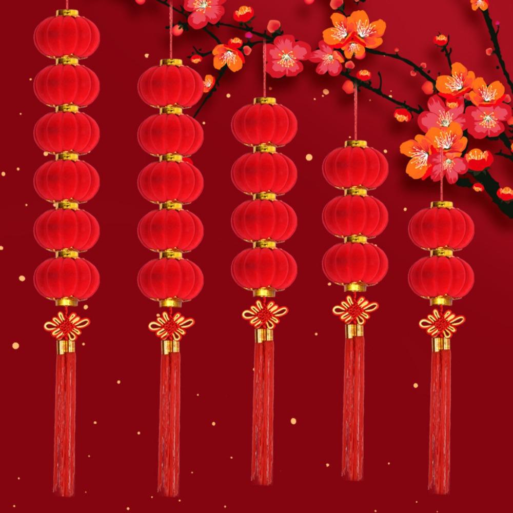 With Chinese Knot Flocking Red Lanterns Tasseled Hanging Lantern  Tree
