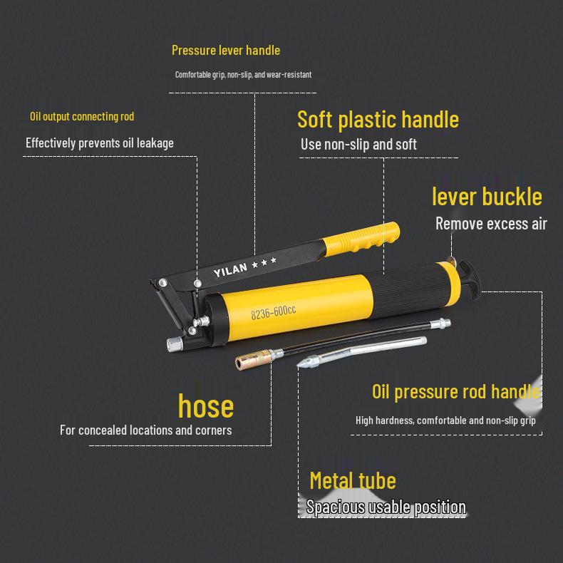 Gold-Plated 900cc Dual-Bar Manual Grease Gun with Transparent Plastic Box