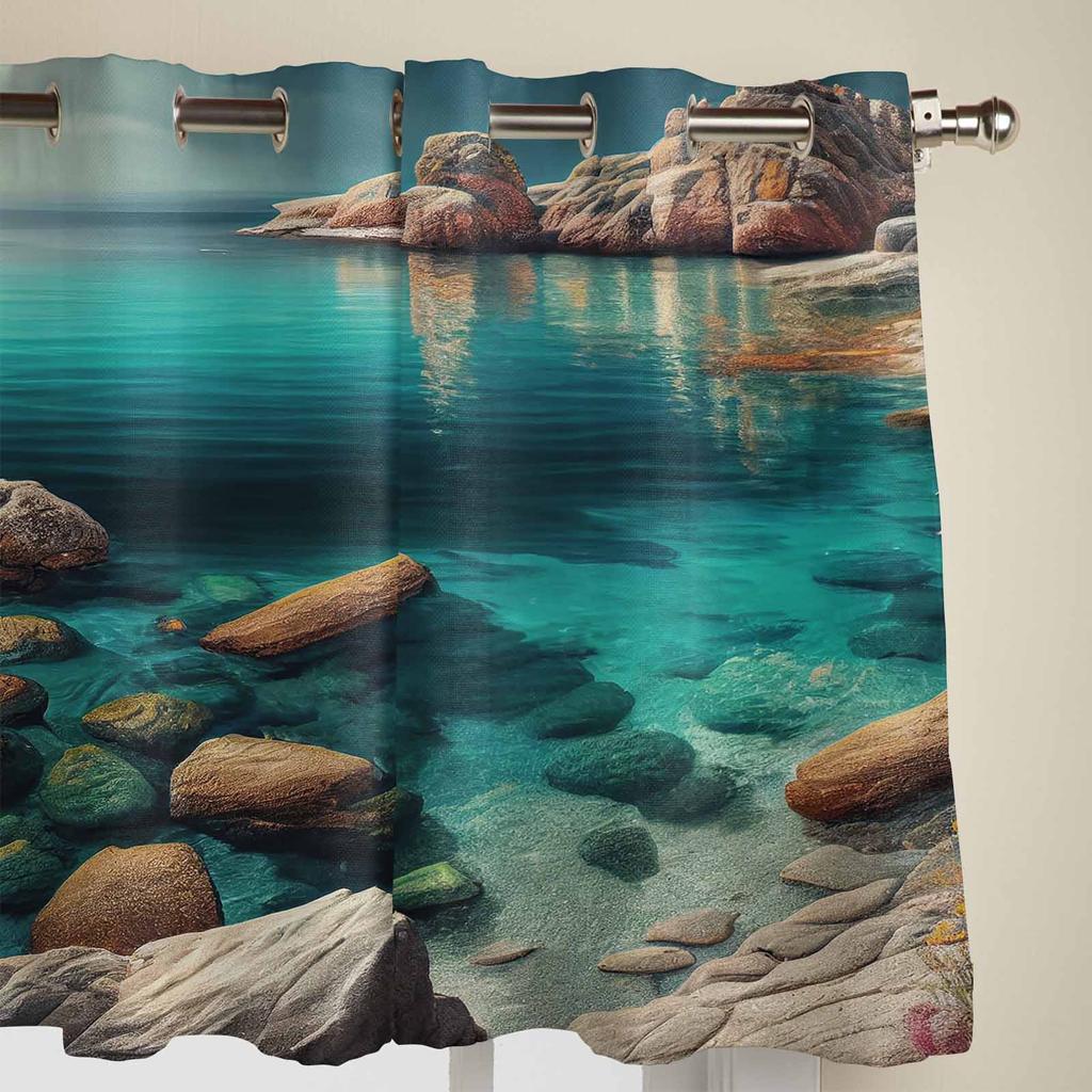 Summer Landscape Ocean Window Curtains for Living Room Luxury Bedroom Curtain Kitchen Blinds Drapes Curtains