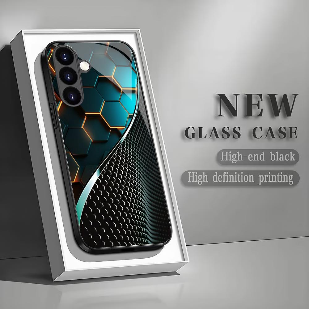 Honeycomb curve splicing glass phone case suitable for Samsung Galaxy S26 S25 S24 S23 S22 S20FE/Ultra/Plus shockproof back cover