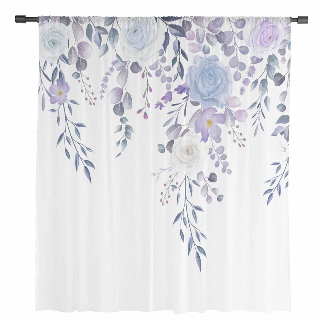 Ländliche Pflanzen Blumen Transparente Vorhänge für Wohnzimmerdekoration Fenstervorhänge für Küche Tüll Voile Organza Vorhänge