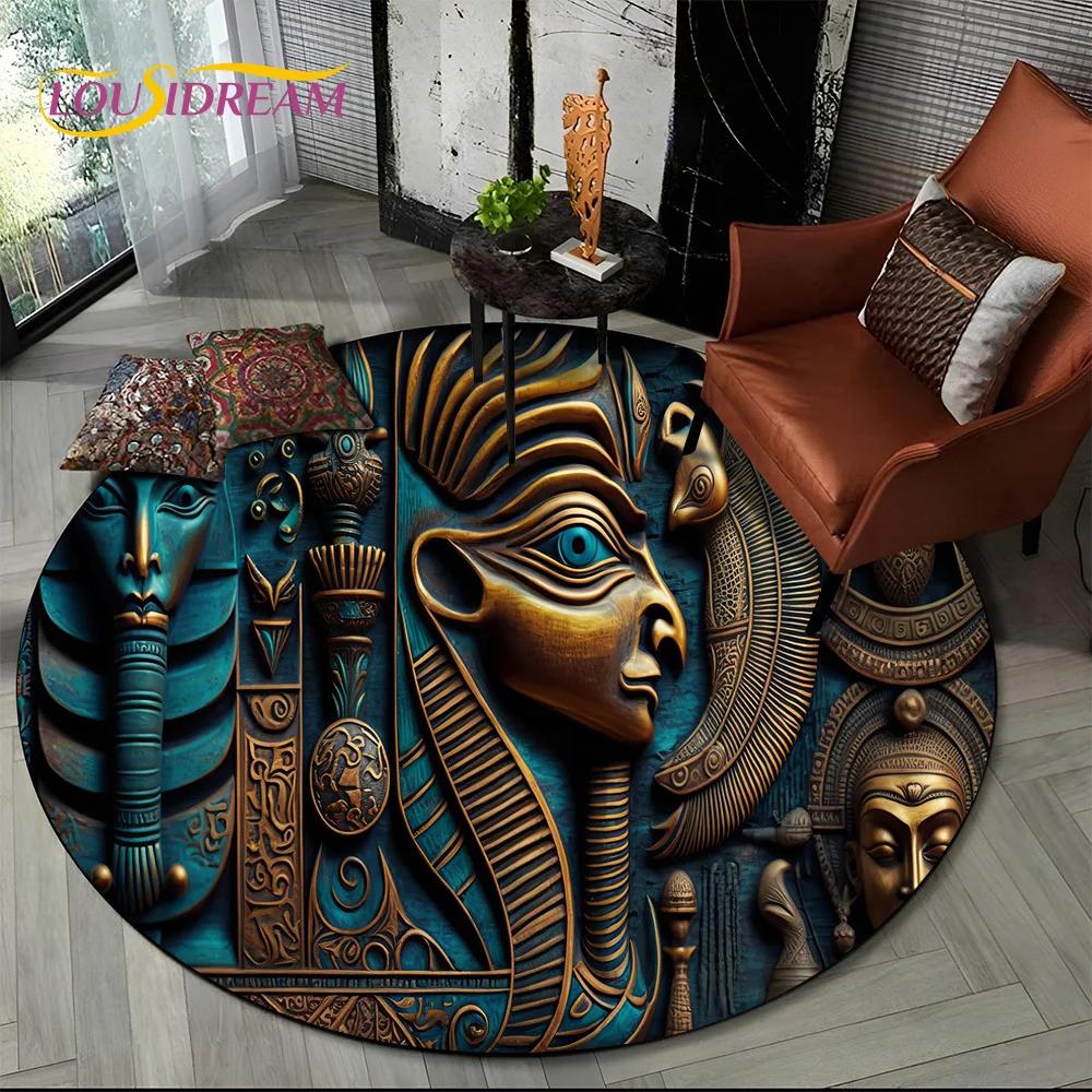 2025 New Ancient Egypt Hieroglyphic Mythology Wall Painting Glyph Round Carpet Rug for Bedroom Living Room Sofa,Decor Floor Mat