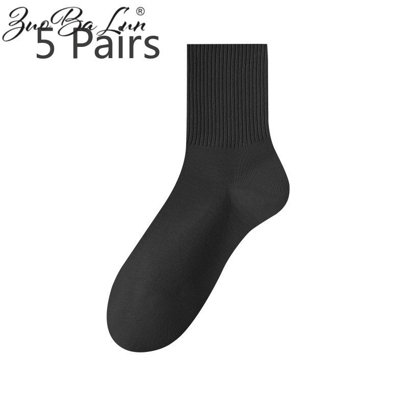 5 Pairs of Male Autumn and Winter Students Pure Color Sports Cotton Stockings