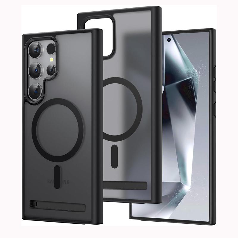 Magnetische Handy-Halterung Handyhülle mit Metall-Ständer für Samsung Galaxy S24 S23 Ultra Plus S22 Hüllen Durchsichtige Rückseite