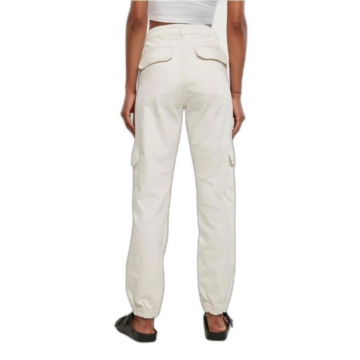 Pantalon Cargo Femme - Urban Classics - Organic Stretch Denim - Blanc Cassé - Taille Haute - Respirant