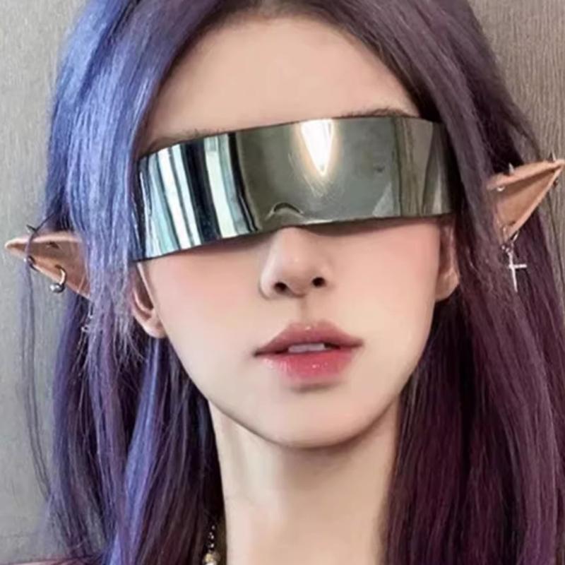Futuristic Sunglasses Funny Mirrored Party Glasses Futuristic Rimless Eyeglasses for Women Men Halloween Cosplay Party