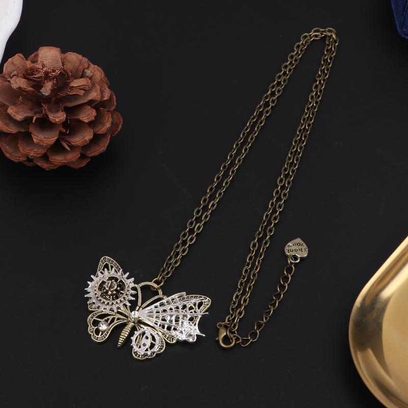 Nice Butterfly Pendant With Various Gears Mechanical Steampunk Necklace Vintage Jewelry Gift