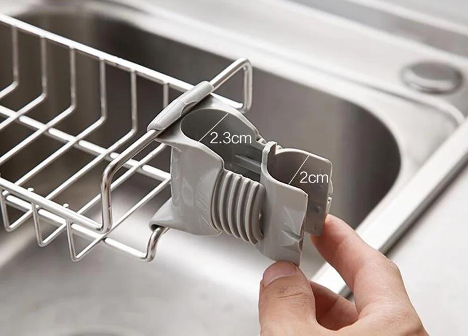 Kitchen Sink Faucet Shelf Stainless Steel Sponge Holder Adjustable Sink Faucet Dishcloth Towel Storage Rack