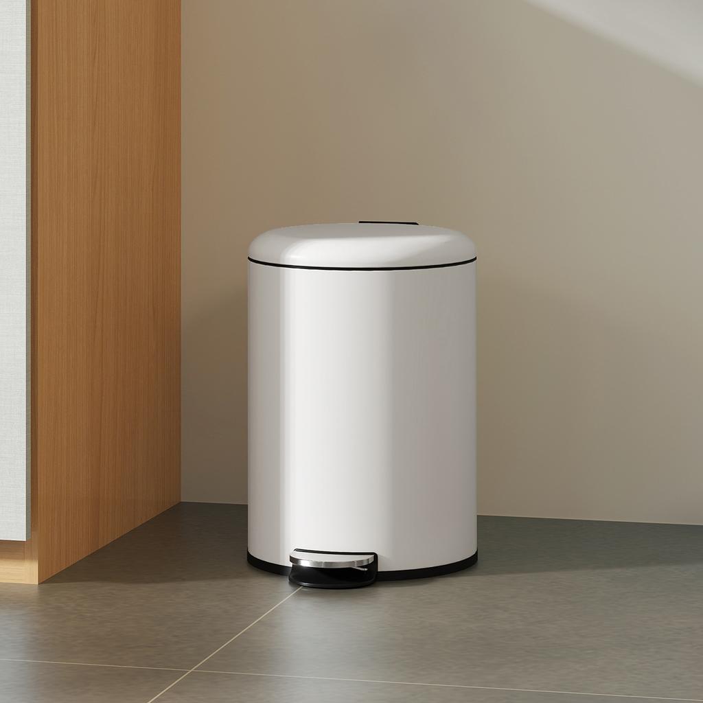 Trash Can 20L, with Pedal, Inner Bucket, Fingerprint-Proof, Quiet Closing, Cream White