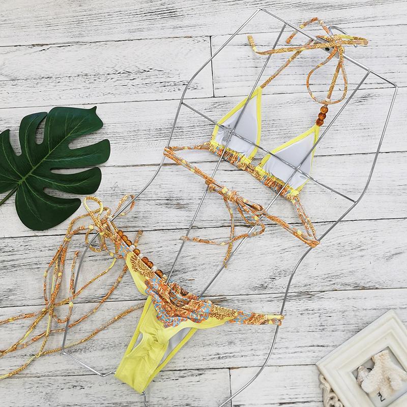 Neuer Sexy Micro-Bikini mit Print Badebekleidung Damen Brasilianisches Biquini Niedrige Taille Badeanzug Gepolsterter Monokini Weiblicher Cut-Out Badeanzug