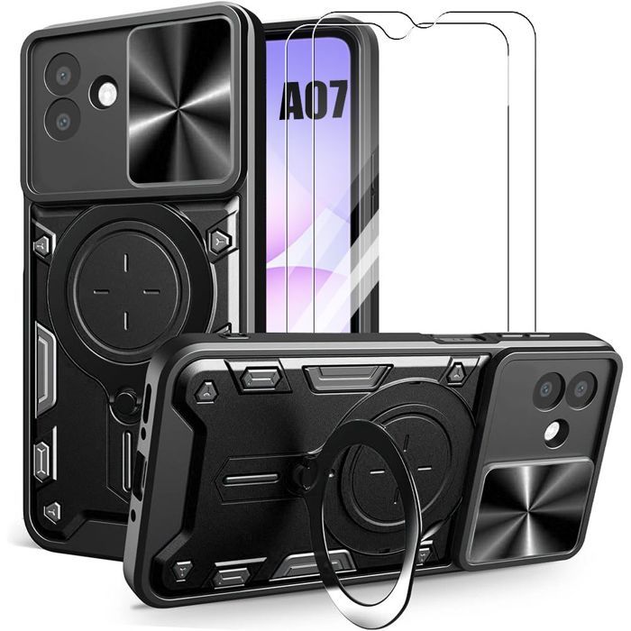 Coque de Protection - BOOLING - pour Samsung Galaxy A07 - Noir - Anneau Pivotant - Protection Caméra