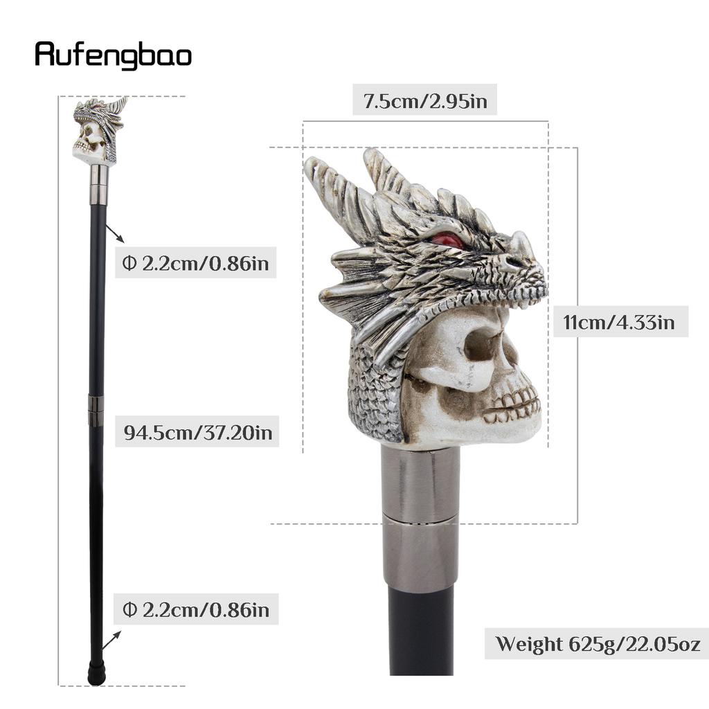 Silver Resin Skull Dragon Head Walking Cane Fashion Decorative Steel Stick Gentleman Elegant Cosplay Cane Knob Crosier 94cm