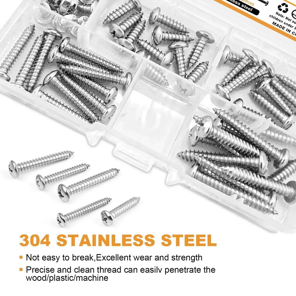 50 stainless steel pan head cross wood screws, M4.8X (12/16/20/25/35), self tapping screws