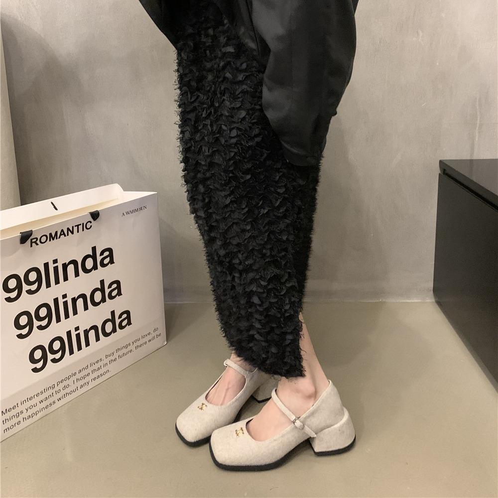 High Sense~ Mary Jane Schuhe Damen Goldschnalle mit Loafers Frühlingskleid Tragen 5Cm Kleine Lederschuhe