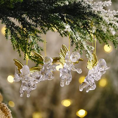 4Pcs Christmas Angel Pendant Gold Wings Transparent Angel Christmas Tree Hanging Ornament Christmas Decoration 2023 Navidad Gift